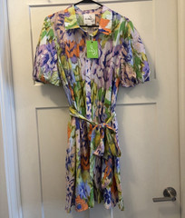 Sam Edelman Abstract Multicolor Shirt Dress Button Front Belted Size 14