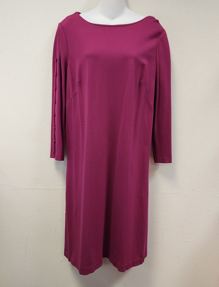 Chico&rsquo;s Shift Midi Dress Vanity Sz 2 Pink 3/4 Sleeves Zip Back Old Money Classy