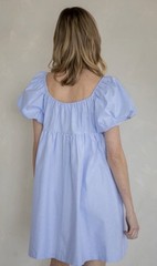 THINGS BETWEEN WOMENS SKY BLUE JUNIE MINI BABYDOLL PUFF SLEEVE DRESS SZ M NWOT