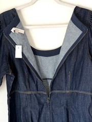 LOFT Denim Swing Mini Dress Sz 14 Puff Short Sleeves Dark Wash Fit N Flare NWT