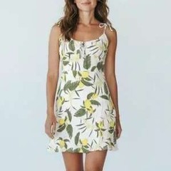 Pull&Bear Lemon Print Sweetheart Mini Dress White Yellow Green XL 9390/316/250