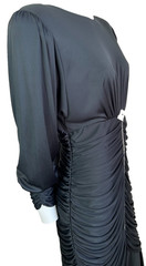 80s Claralura Original Formal Dress Size Medium Black Rhinestone Ruched LS VNeck