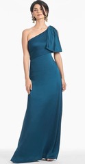 Sachin & Babi Bow one shoulder gown,new, chiffon,sz 14, Bottle Green,New