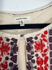 Max Studio Embroidered Boho Cotton Sleeveless Tunic XL Cream Red Floral Peasant