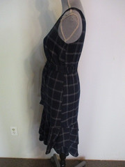 Great Jones FAB! Plaid Belted Pockets Ruffle Hem Plaid Navy Fitted Dress S
