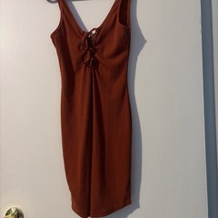 Women’s Tank Dress Rust Orange Ribbed Tie Front Short Dress Size XS