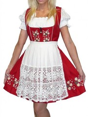 2XL XXL 24 Short Red German Dirndl Dress EMBROIDERY Oktoberfest Cotton 3 Pieces