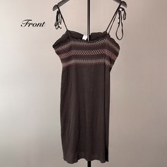 Sand N Sun Black Smocked Tie Strap Midi Dress Boho Y2K Beach Cover M Vacation