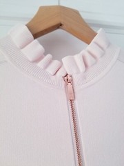 Ted Baker Zadi Knit Frilled Combo Midi Dress Size TB 3 UK 12 Pink Khaki