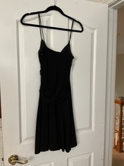 City Triangles Black Solid Knit Fit & Flare Ruched V-Neck Strappy 7/8