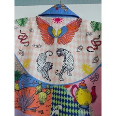 Endless Moon Patchwork Satin Mini Dress NWT Celestial Vacation Shirt Tunic S