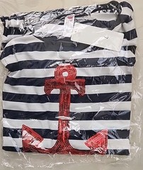 Maxi Summer Dress Navy & White Stripes W Red Sequins Anchor Sz L