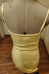 Yellow Solid Ruched Bodycon Mini Dress XS Spaghetti Strap Stretch Knit