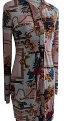 ​Guess Baroque Chain Print Bodycon Shirt Dress Pink Gold Long Sleeve Small Y2K