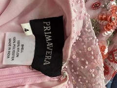 Primavera Couture Beaded Sequence Prom Gown Heavy Beading Pink Formal Slit