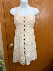 Women’s L white lace over cream lining three hearts Trixxi dress