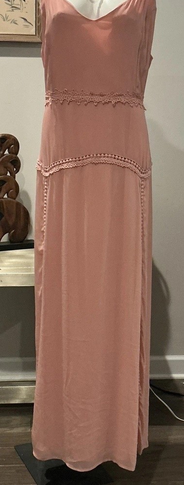 Lost Ink Pink Solid V-Neck Sleeveless Strappy Lace Trim Maxi Dress, Size 4X