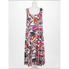 Colorful Abstract Leaf Print Sleeveless Sundress