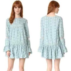 Tularosa Berkley Women&rsquo;s Ruffle Hem Eyelet Boho Dress in Deep Mist Size Small