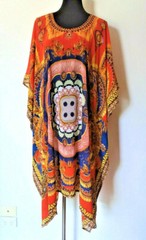 HEAVILY EMBELLISHED DIGITAL PAISLEY PRINT ROUND NECK GEORGETTE KAFTAN/ DRESS52