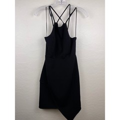 Express Womens Black Halter Mini Dress Strappy Cutout Back Asymmetrical Hem Sz 2