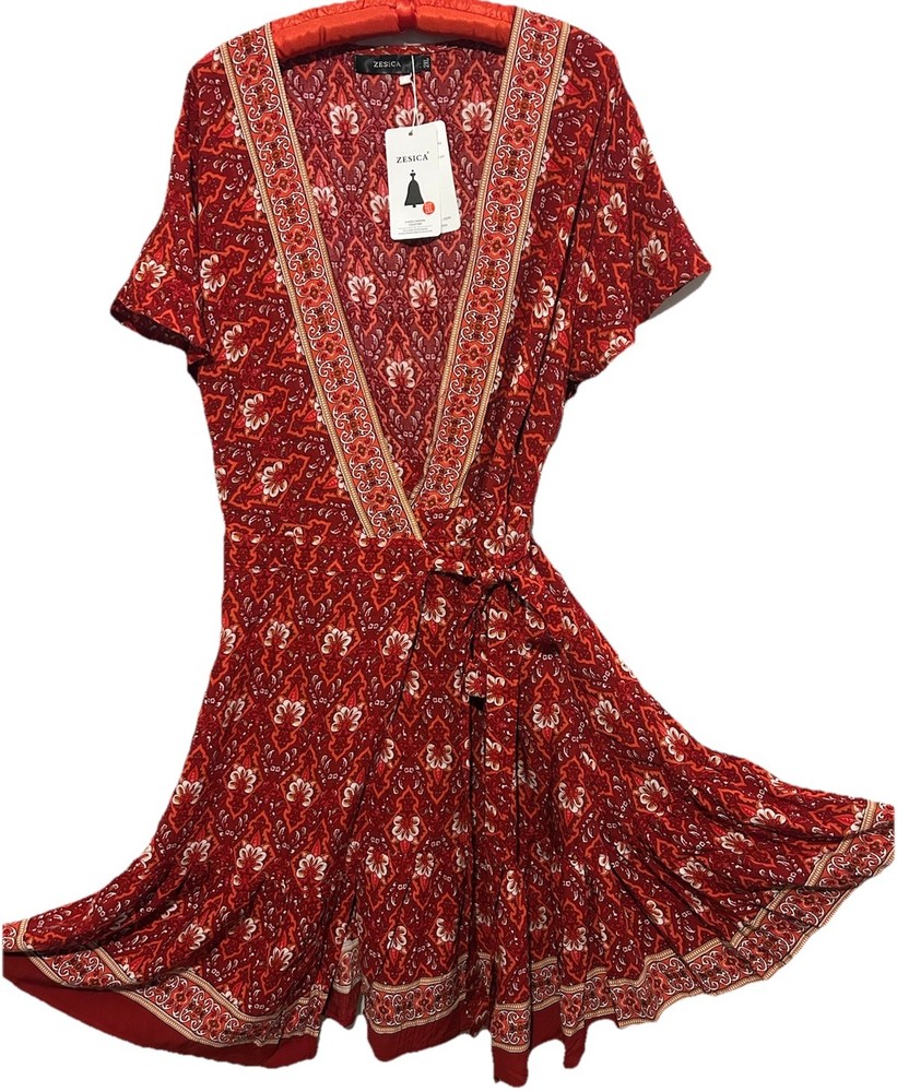 Zesica Dress 2XL NEW Floral True Wrap Flowy Rayon Boho Hippie Sundress XXL NWT