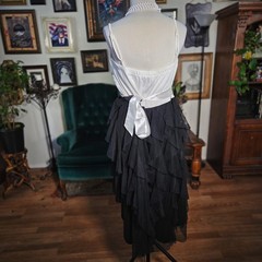 Finesse White Black Tiered Ruffle High Low Prom Dress with Rhinestone Waist Belt