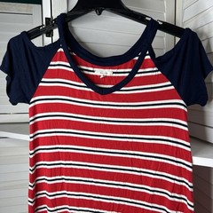 Maurices Cold Shoulder Red White Blue Striped Tee Shirt Dress Women&rsquo;s Small