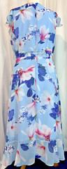 ROMAN Size 18 Petite Gorgeous Floral Maxi Dress Blue Frill Hem Cruise VGC, Clean