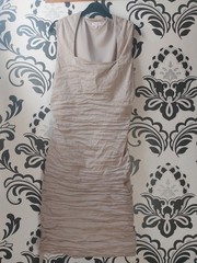 Phase Eight Chamagne Rusched Midi Dress. Size 16 with Attached Belt. VGC
