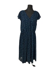 Banana Republic Blue Animal Print Dress XL Midi Maxi Chiffon Lined Lit Flare