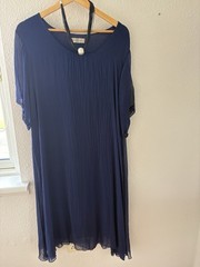 Pont Neuf Silk Blend Dress Jacket Necklace 3 Pc Set Navy Blue Made in Italy M