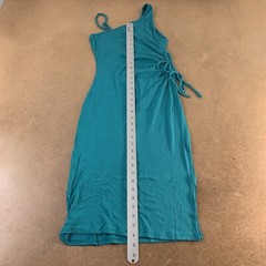 Fiestar Women&rsquo;s Size Medium Green Rib Knit Ruched Side Sleeveless Tank Dress New