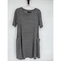 Adrienne Vittadini Gray Knit T Shirt Dress with Pockets Womens Large
