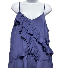 Banana Republic Women Boho Romantic Ruffle Mini Dress XL Purple Silk Coquette