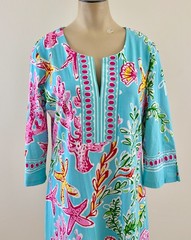 BARBARA ERICKSON NWOT Sz Medium Multi Coral Reef Starfish V-Neck Stretch Dress