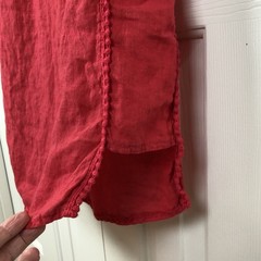 Linen Popover Shirt Dress Italy Mandarin Collar Roll Tab Sleeve Small Coral Pink