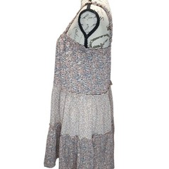 Davi & Dani Pink Blue Floral Tiered Babydoll Ruffle Strap Mini Dress Medium
