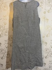 Eileen Fisher Dress XL Midi 100% Linen Light Gray Blue Sleeveless Hi Low 03