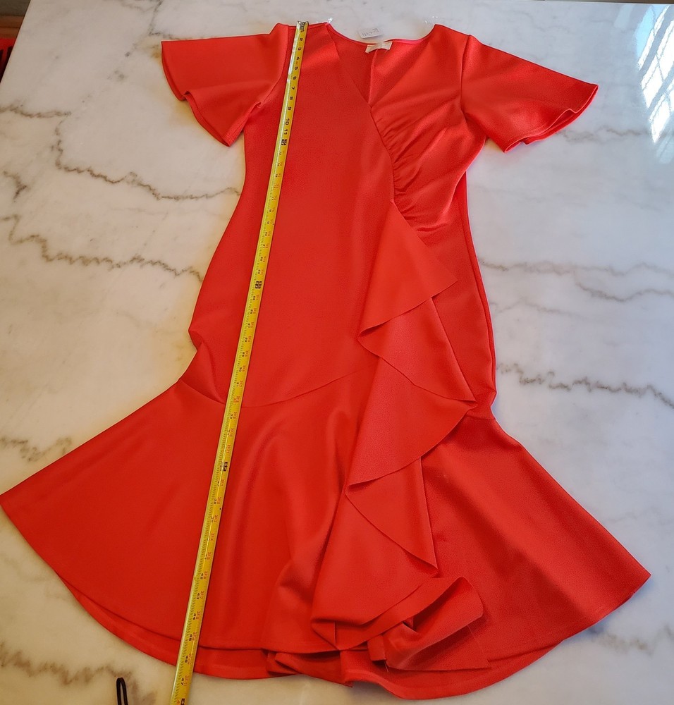 Find me plus Orange Ruffle V neck short sleeve Formal Midi Dress Women&rsquo;s 2xl E26