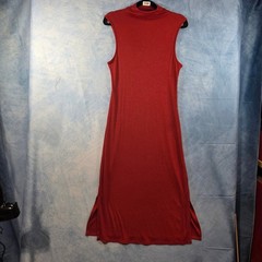 A New Day Women Red Ribbed Mock Neck Sleeveless Midi Dress Size M Side Slit