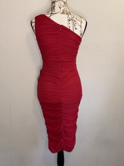 LOVEX DESIGN Red One-Shoulder Ruched Stretch Bodycon Midi Dress Size 2