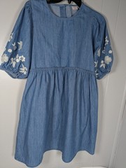 Wonder Nation Ladies Jean Dress Size XL Embroidery Puff Sleeves Retro