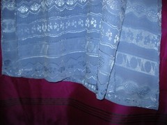 VIETNAM, EXTRA LONG BLUE DRESS, SZ. M., W/ HIGH COLLAR & SIDE SNAPS