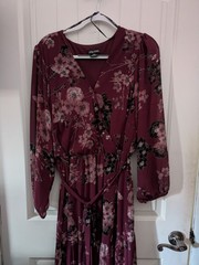 City Chic Ruby Red Floral Long Sleeve Dress Size M 18
