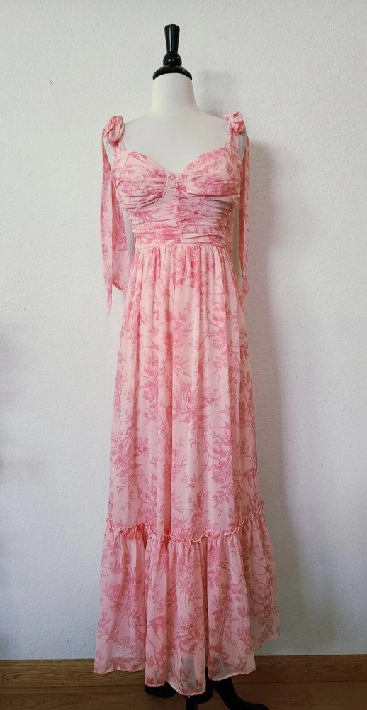 New Anthro Maxi Dress Size Large XL Pink Coquette Wedding Bow Prom Formal