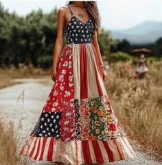 Women&rsquo;s US Flag Printed Summer Breathable Sleeveless Summer Beach Dress Fashion
