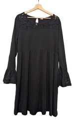 GAP Maternity XL Black Dress Lace Yoke Bell Sleeve Flared Cuffs Babydoll LBD