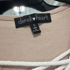 Derek Hart Dusty Rose Lace Up V-Neck Topped With White Trim Dress, Size S￼￼￼￼￼