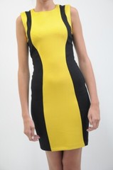 WAGGON PARIS Black and Yellow panelled bodycon dress UK 8 / S